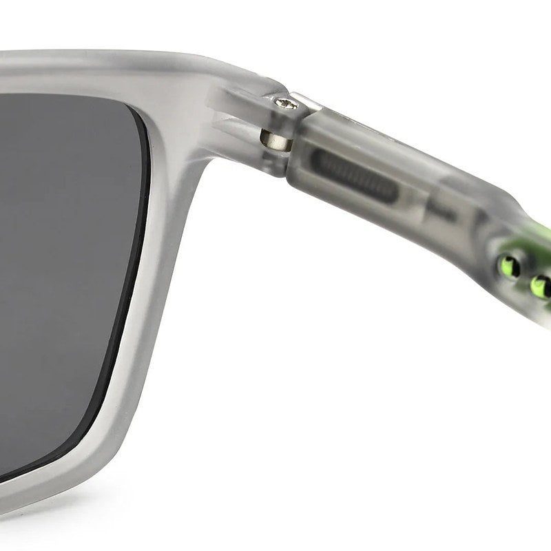 DragGo | Grey Medium Full Rim Rectangle Sports Sunglasses for Men & Women Temple Tip Color Green [Polarized]