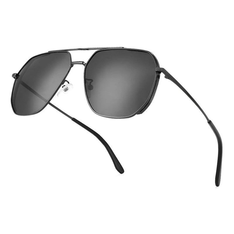 Drakara | Black Large Full Rim Hexagonal Sunglasses for Men [Polarized]