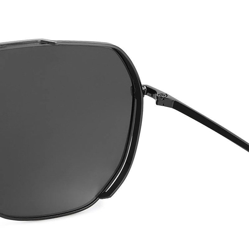 Drakara | Black Large Full Rim Hexagonal Sunglasses for Men [Polarized]
