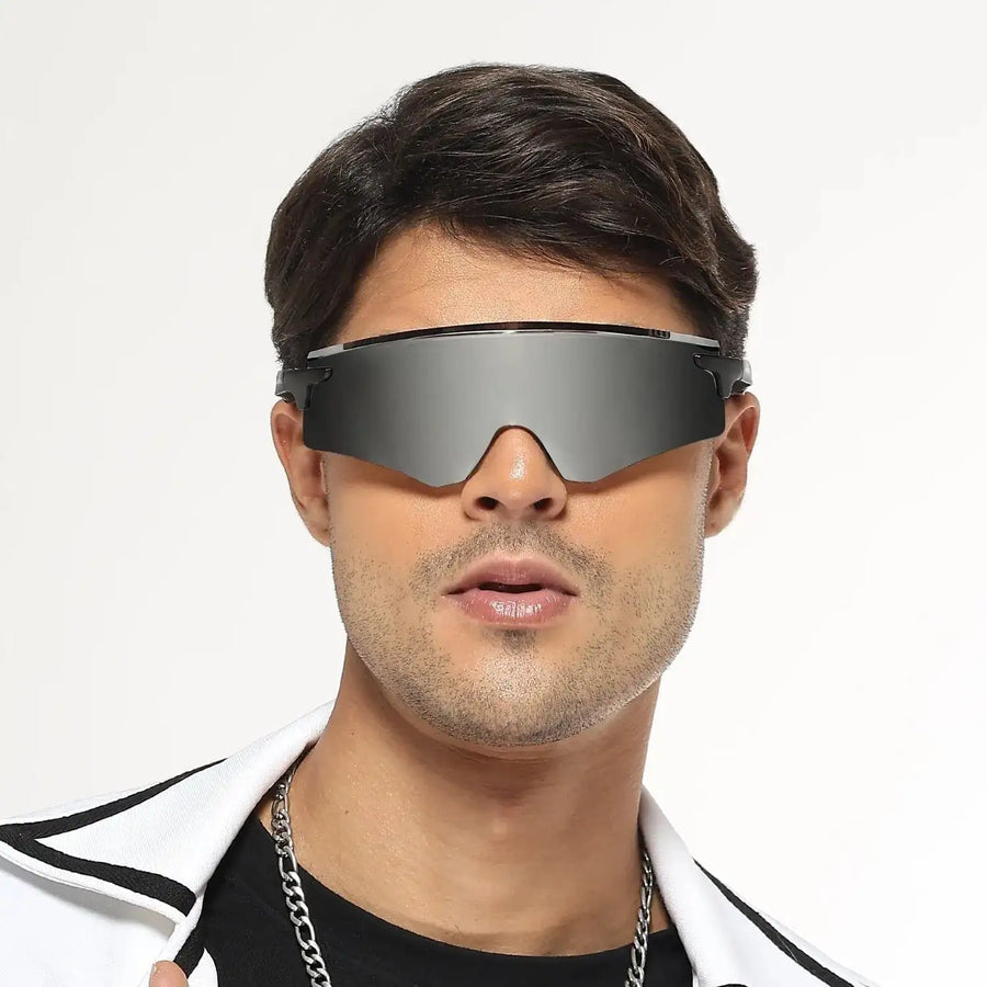Drakion | Black/Blue Medium Rim Less Shield Sports Sunglasses for Men & Women [UV-protected]