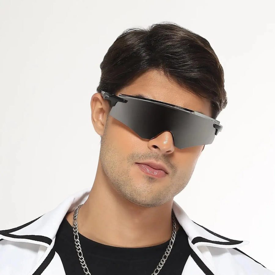 Drakion | Black/Blue Medium Rim Less Shield Sports Sunglasses for Men & Women [UV-protected]