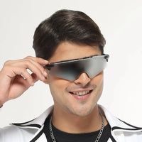 Drakion | Black/Blue Medium Rim Less Shield Sports Sunglasses for Men & Women [UV-protected]