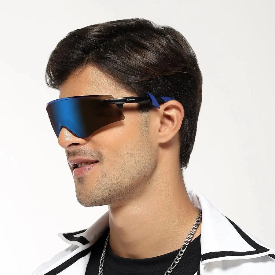 Drakion | Black Medium Rim Less Shield Sports Sunglasses for Men & Women [UV-protected]