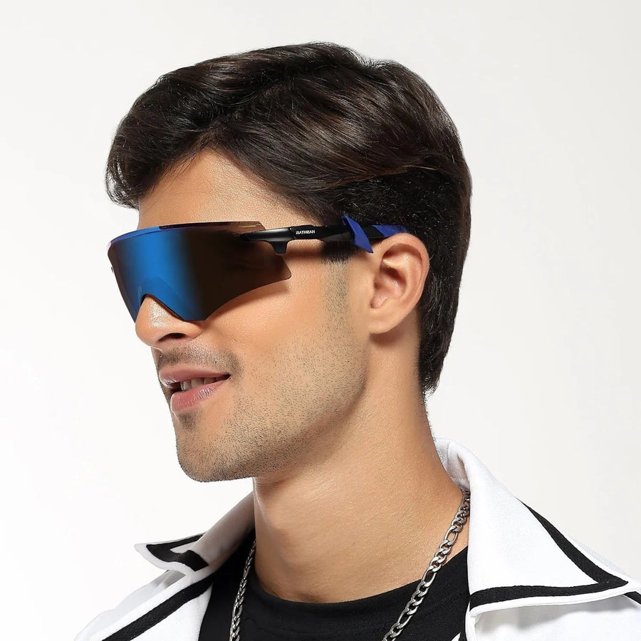 Drakion Black Medium Rim Less Shield Sports Sunglasses for Men & Women — Hashtag Eyewears