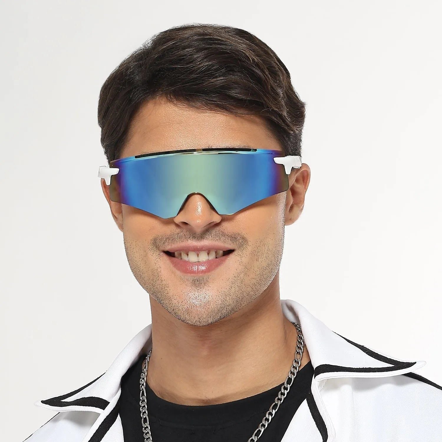 Drakion White Medium Rim Less Shield Sports Sunglasses for Men & Women — Hashtag Eyewears