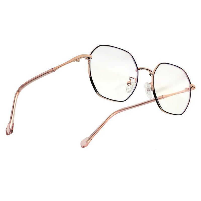 Dravon | Golden Rose & Black Medium Full Rim Hexagonal Computer Glasses for Men & Women [Blue Block]