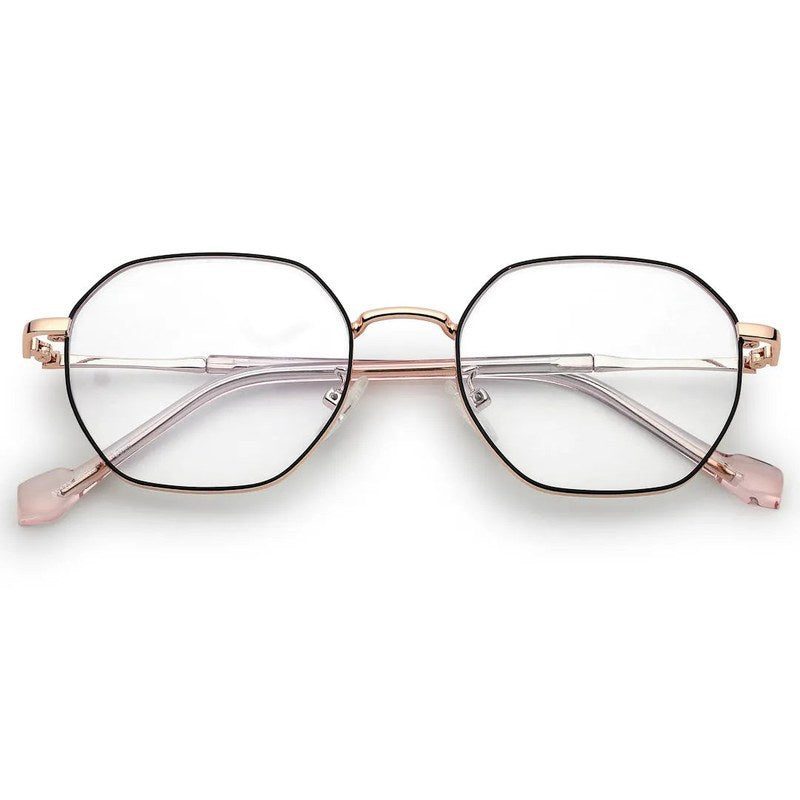 Dravon | Golden Rose & Black Medium Full Rim Hexagonal Computer Glasses for Men & Women [Blue Block]