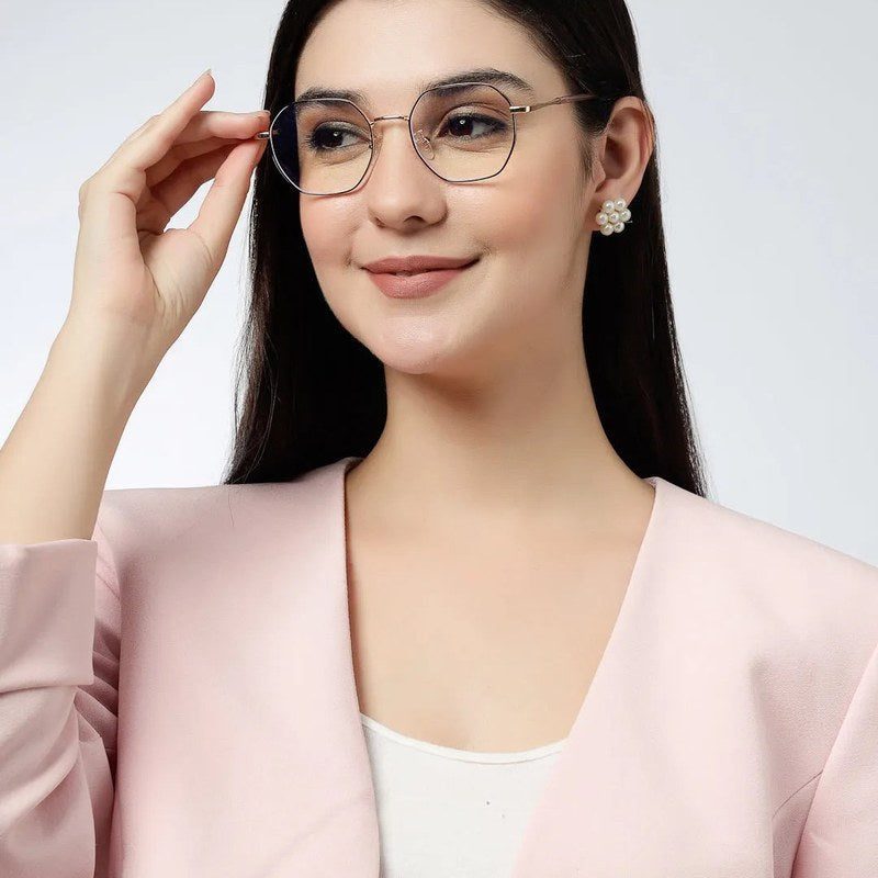 Dravon Golden Rose & Black Medium Full Rim Hexagonal Computer Glasses for Men & Women — Hashtag Eyewears