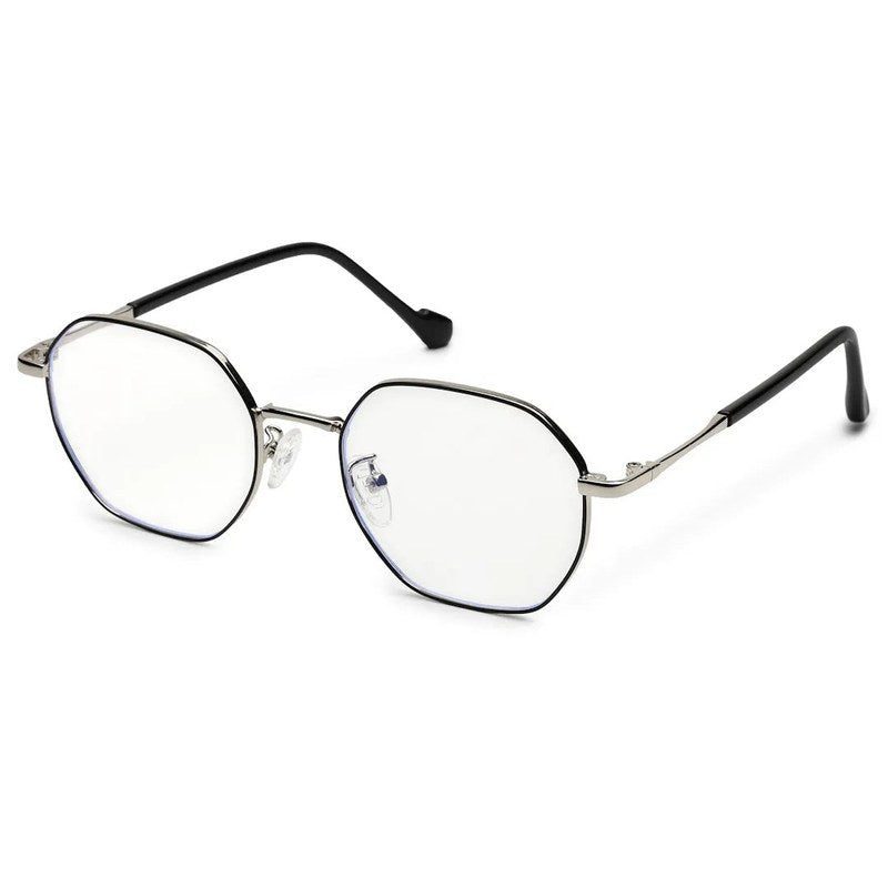 Dravon Silver & Black Medium Full Rim Hexagonal Computer Glasses for Men & Women — Hashtag Eyewears