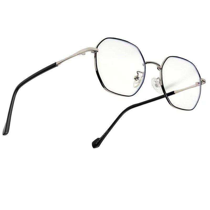 Dravon Silver & Black Medium Full Rim Hexagonal Computer Glasses for Men & Women — Hashtag Eyewears