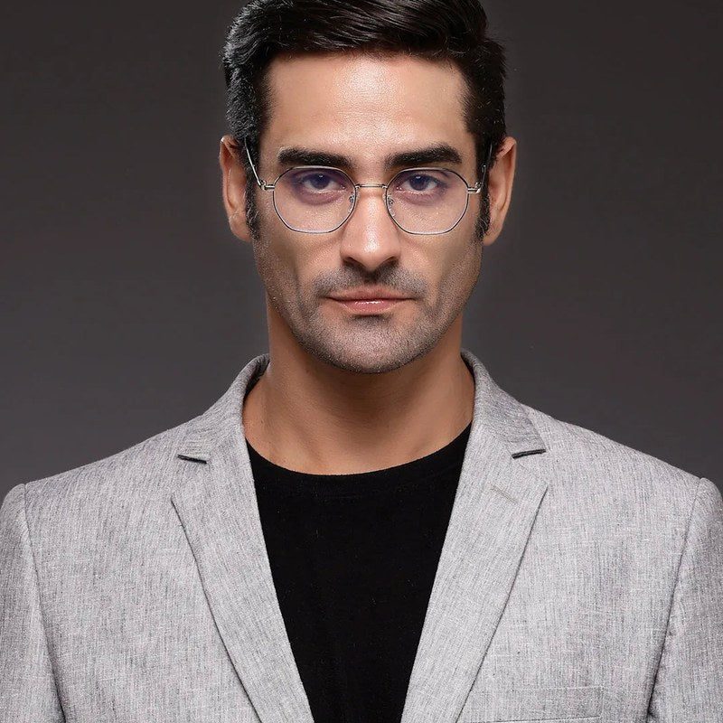 Dravon Silver & Black Medium Full Rim Hexagonal Computer Glasses for Men & Women — Hashtag Eyewears