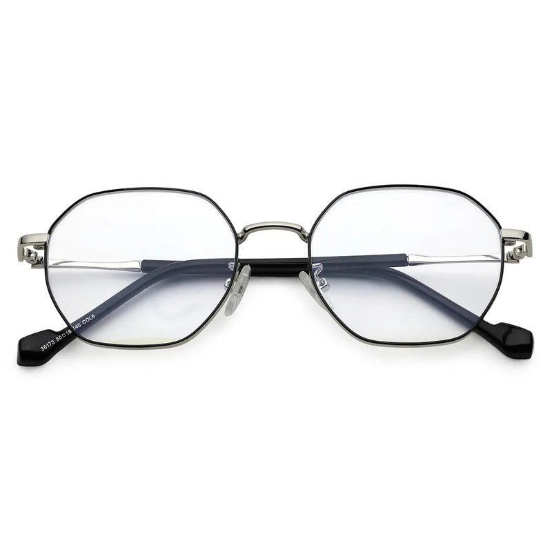 Dravon Silver & Black Medium Full Rim Hexagonal Computer Glasses for Men & Women — Hashtag Eyewears