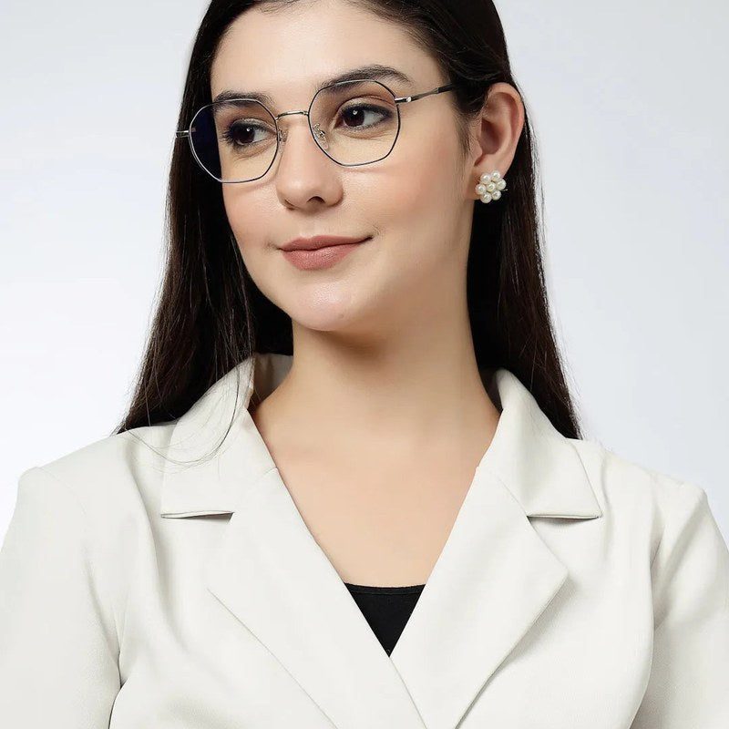 Dravon Silver & Black Medium Full Rim Hexagonal Computer Glasses for Men & Women — Hashtag Eyewears