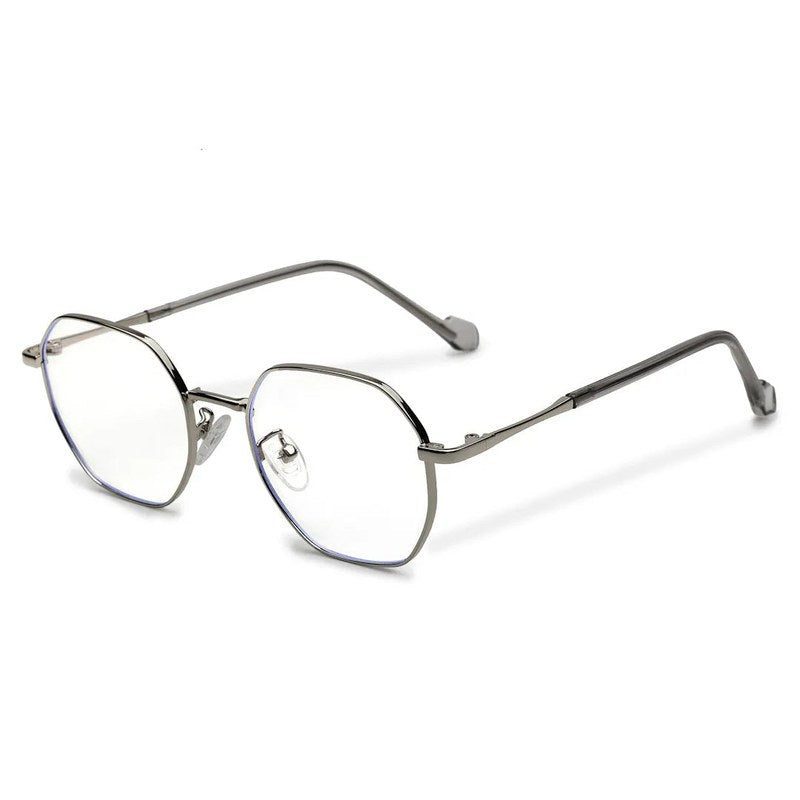 Dravon Silver Medium Full Rim Hexagonal Computer Glasses for Men & Women — Hashtag Eyewears
