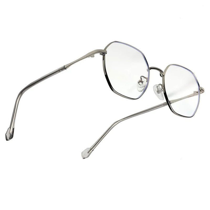 Dravon Silver Medium Full Rim Hexagonal Computer Glasses for Men & Women — Hashtag Eyewears