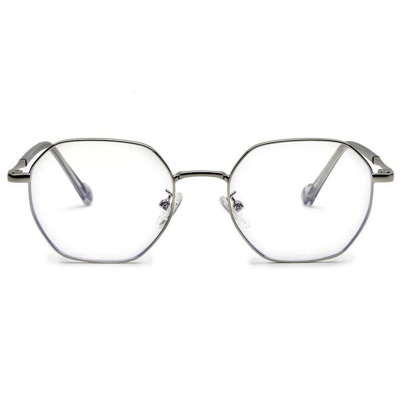 Dravon Silver Medium Full Rim Hexagonal Computer Glasses for Men & Women — Hashtag Eyewears