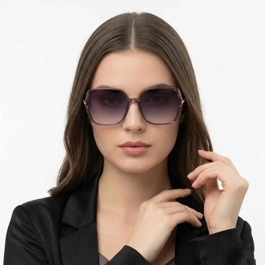 Driftis | Dark Purple Large Full Rim Hexagonal Sunglasses for Women [Polarized]