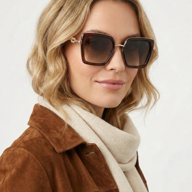 DuskDazzle Brown & Golden Large Full Rim Cateye Sunglasses for Women — Hashtag Eyewears