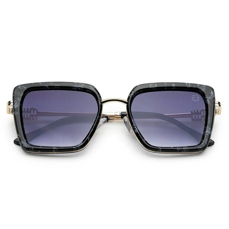 DuskDazzle | Texture Black & Golden Large Full Rim Cateye Sunglasses for Women [UV-protected]