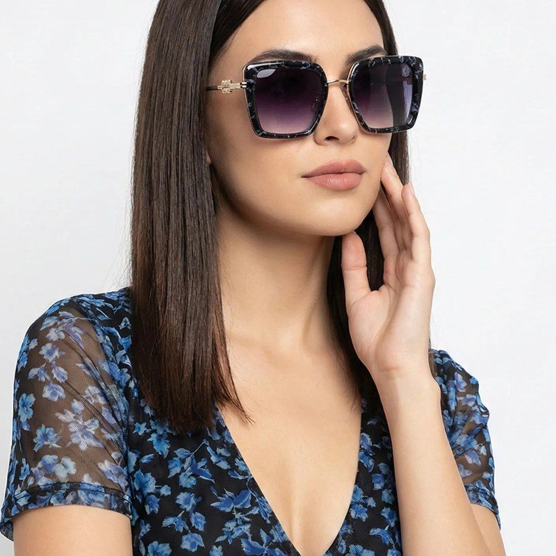 DuskDazzle Texture Black & Golden Large Full Rim Cateye Sunglasses for Women — Hashtag Eyewears