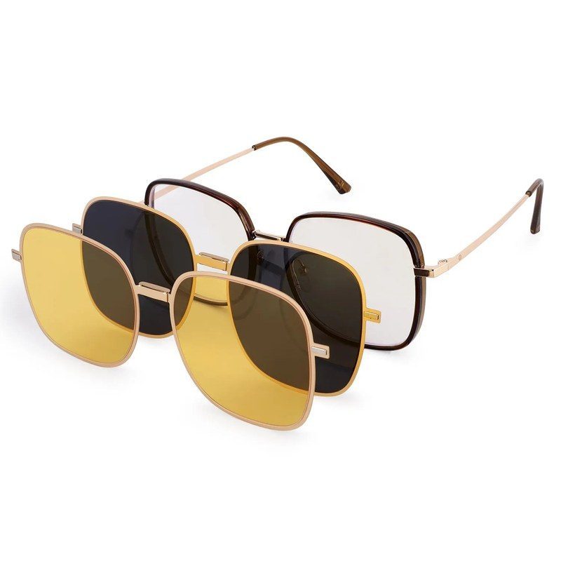 Duskra Golden & Brown Large Full Rim Square Clip-on for Men & Women — Hashtag Eyewears