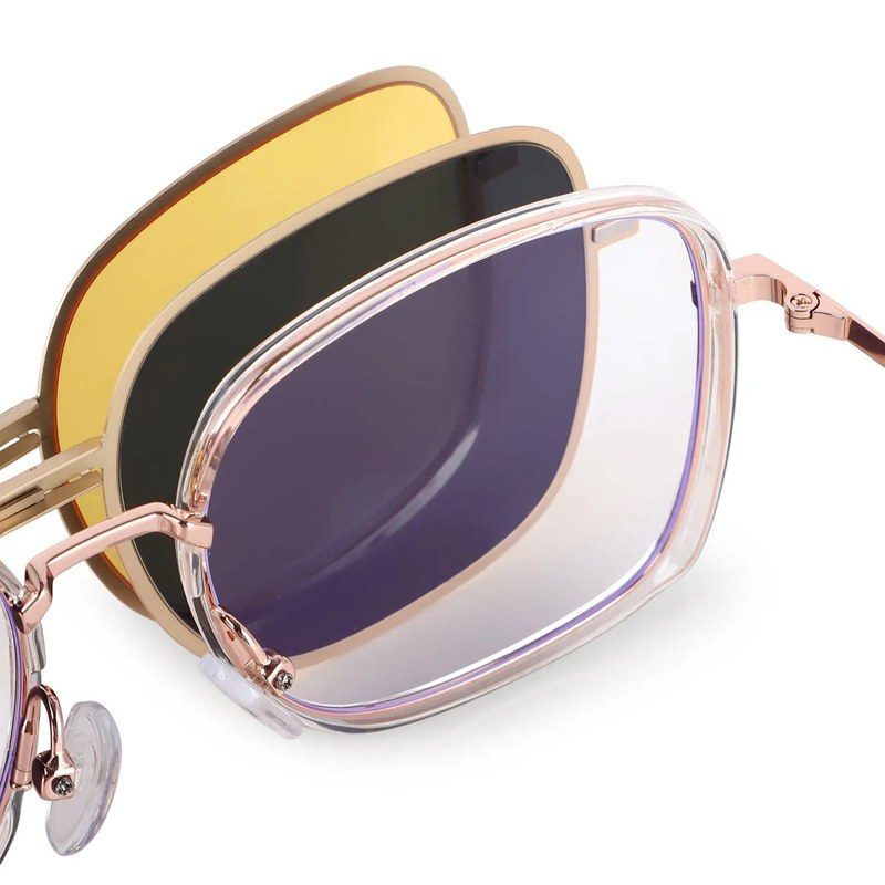 Duskra | Rose Gold & Transparent Large Full Rim Square Clip-on for Men & Women [UV-protected]