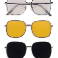 Duskra Silver & Transparent Grey Large Full Rim Square Clip-on for Men & Women — Hashtag Eyewears