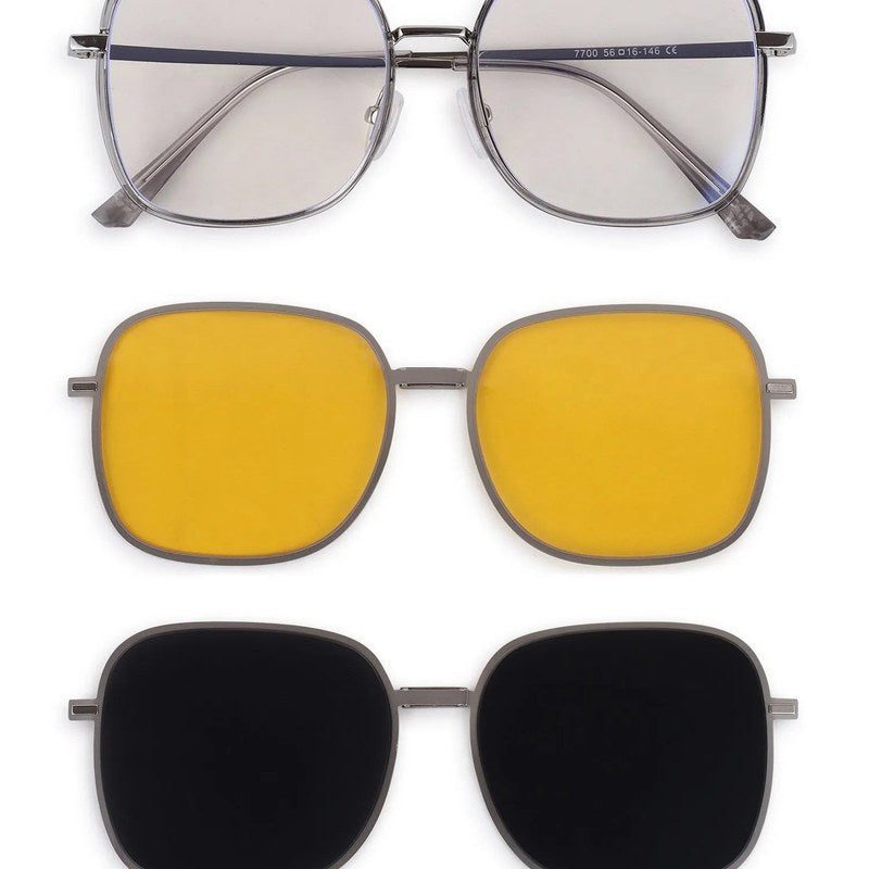Duskra Silver & Transparent Grey Large Full Rim Square Clip-on for Men & Women — Hashtag Eyewears