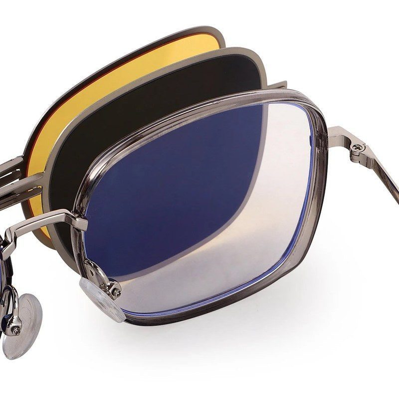 Duskra Silver & Transparent Grey Large Full Rim Square Clip-on for Men & Women — Hashtag Eyewears