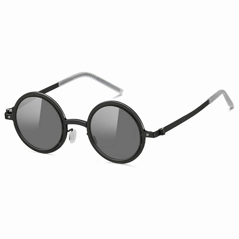 Tint | Black Medium Full Rim Round Sunglasses for Men & Women [Tint Adjustable]