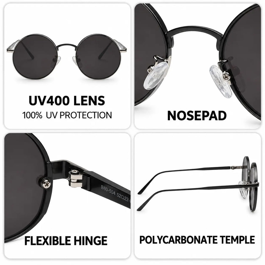 Ionara | Black Medium Full Rim Round Sunglasses for Men & Women [UV-protected]