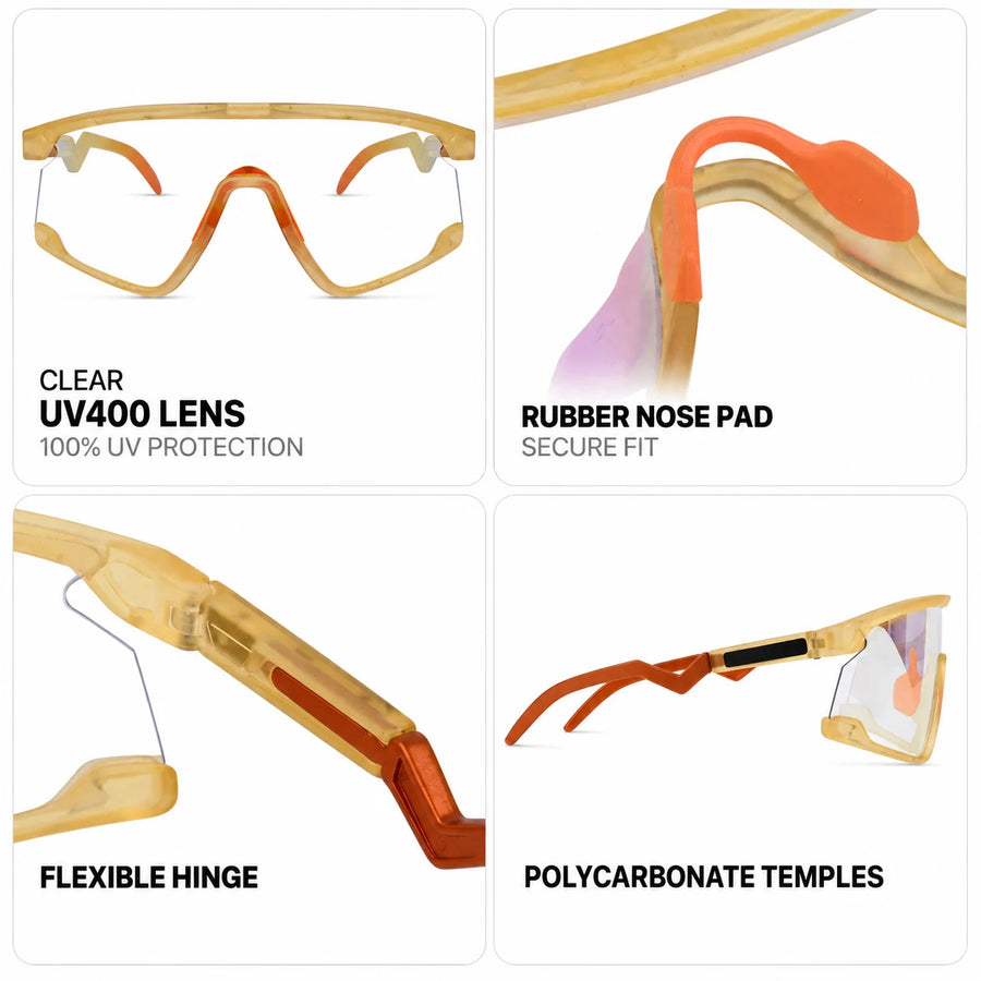 Pulse | Transparent Green Large Half Rim Shield Sports Sunglasses for Men & Women [MIRRORED]
