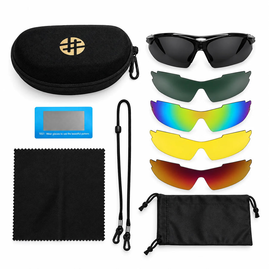 Valkor | Black Free Size Half Rim Shield Sports Sunglasses for Men & Women Changeable Lens[Polarized]