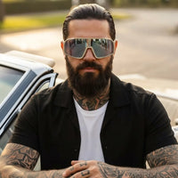 Swift | Cream Large Full Rim Visor Sports Sunglasses for Men & Women [Mirrored]