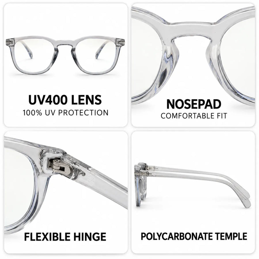 Rivena | Transparent Small Full Rim Square Computer Glasses for Men & Women [Blue Block]