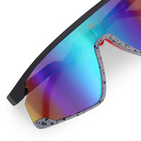 Eaga | Black-Grey Texture Large Half Rim Shield Sports Sunglasses for Men & Women [Mirrored]