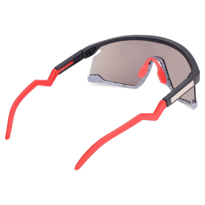 Eaga | Black-Grey Texture Large Half Rim Shield Sports Sunglasses for Men & Women [Mirrored]