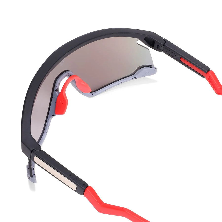 Eaga | Black-Grey Texture Large Half Rim Shield Sports Sunglasses for Men & Women [Mirrored]