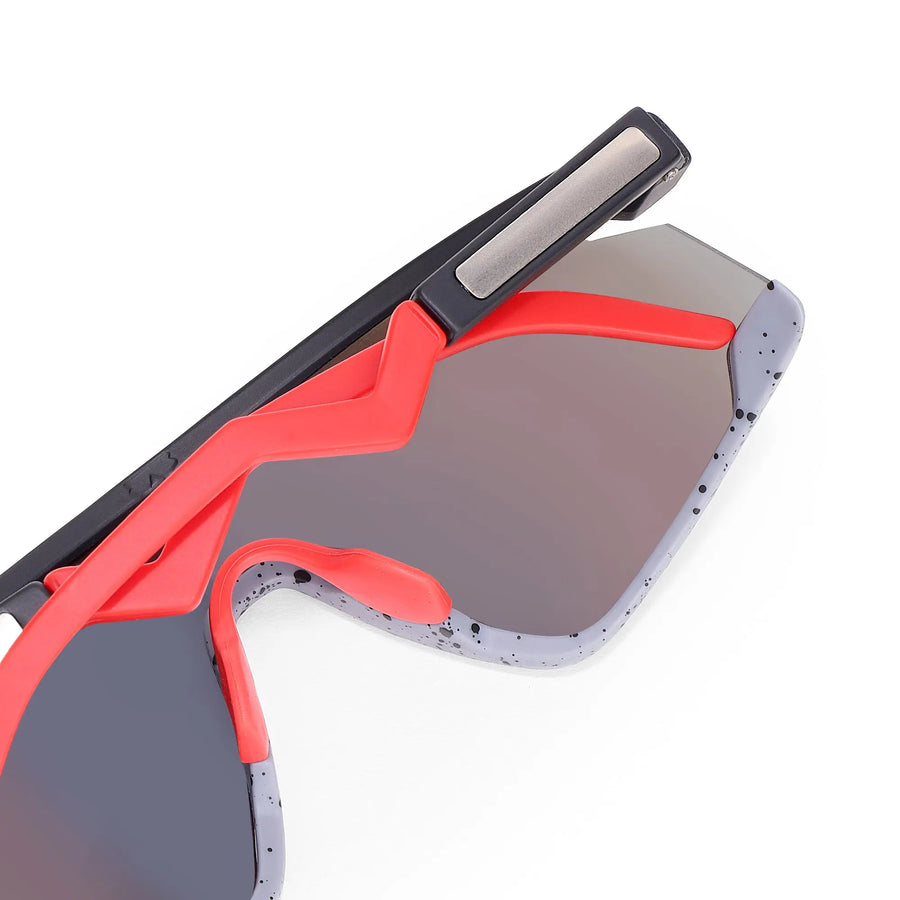 Eaga | Black-Grey Texture Large Half Rim Shield Sports Sunglasses for Men & Women [Mirrored]