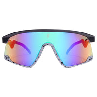 Eaga | Black-Grey Texture Large Half Rim Shield Sports Sunglasses for Men & Women [Mirrored]