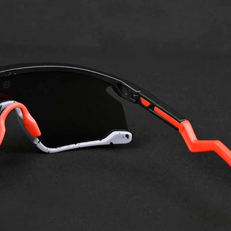 Eaga Black-Grey Texture Large Half Rim Shield Sports Sunglasses for Men & Women — Hashtag Eyewears