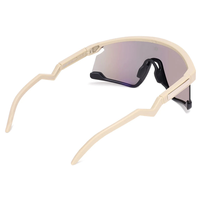 Eaga | Cream Large Half Rim Shield Sports Sunglasses for Men & Women [Mirrored]