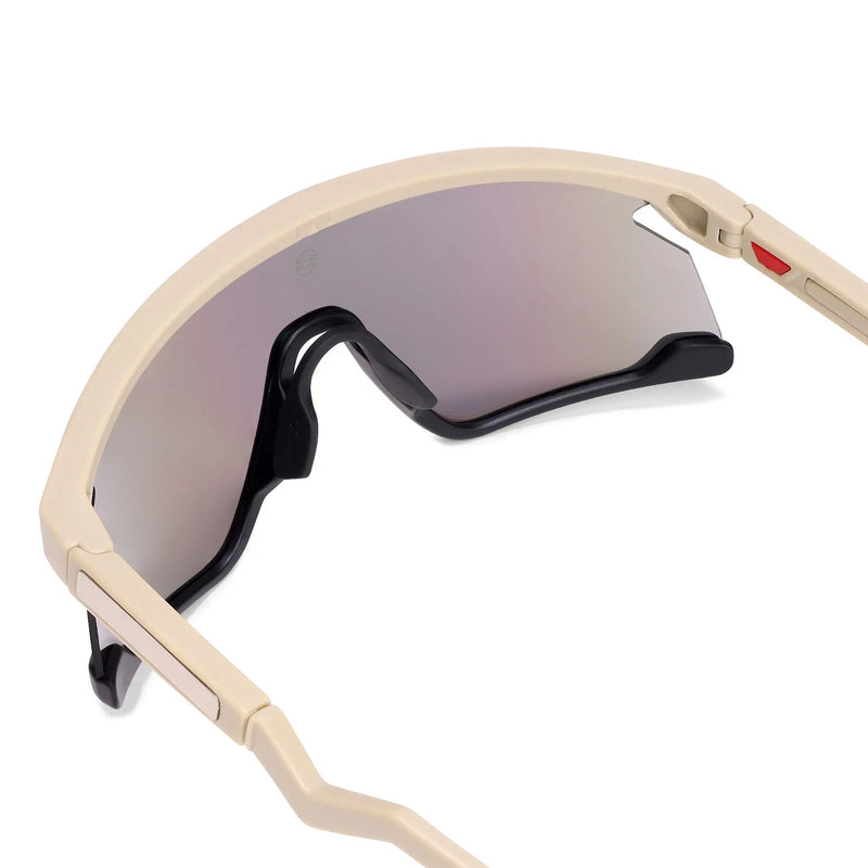 Eaga | Cream Large Half Rim Shield Sports Sunglasses for Men & Women [Mirrored]