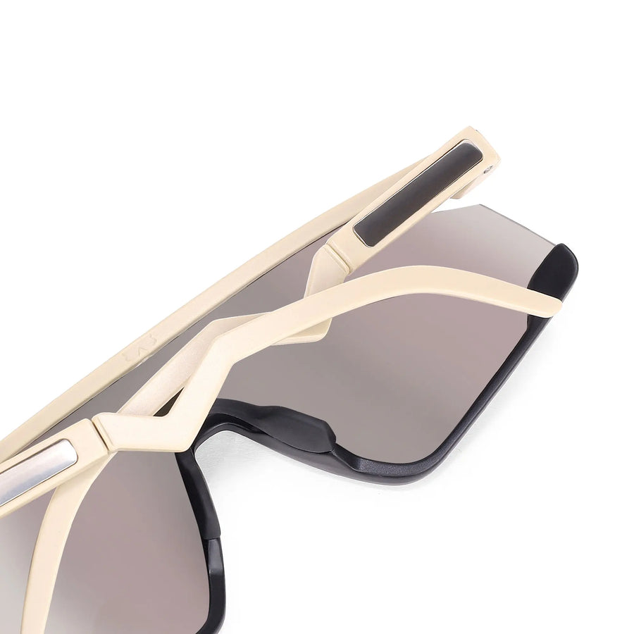 Eaga | Cream Large Half Rim Shield Sports Sunglasses for Men & Women [Mirrored]