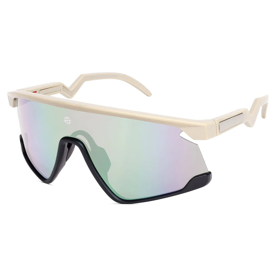 Eaga | Cream Large Half Rim Shield Sports Sunglasses for Men & Women [Mirrored]