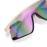 Eaga | Cream Large Half Rim Shield Sports Sunglasses for Men & Women [Mirrored]