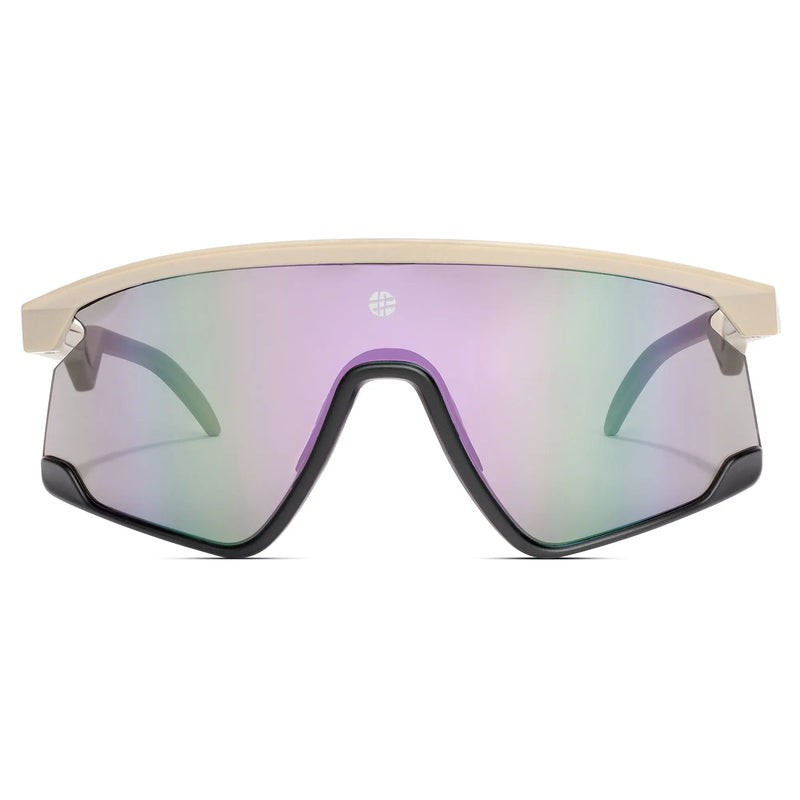 Eaga | Cream Large Half Rim Shield Sports Sunglasses for Men & Women [Mirrored]