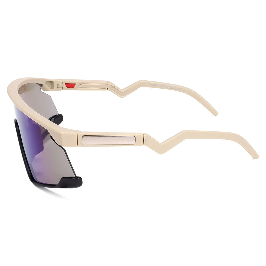 Eaga | Cream Large Half Rim Shield Sports Sunglasses for Men & Women [Mirrored]