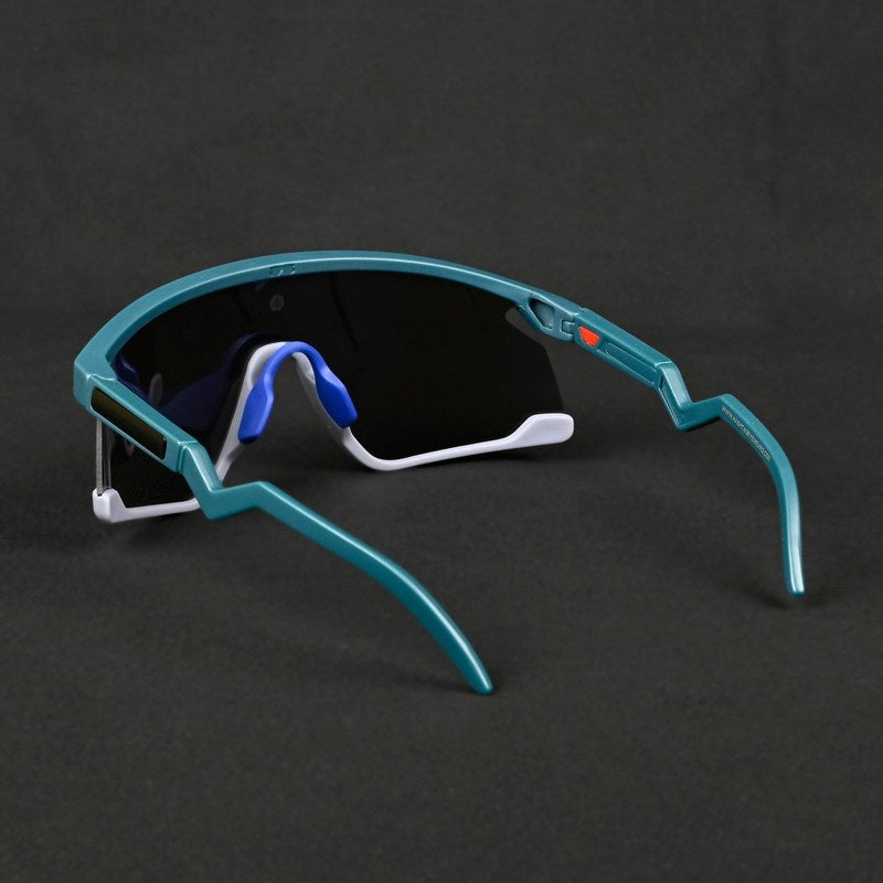 Eaga | Mate Green & Grey Large Half Rim Shield Sports Sunglasses for Men & Women [Mirrored]