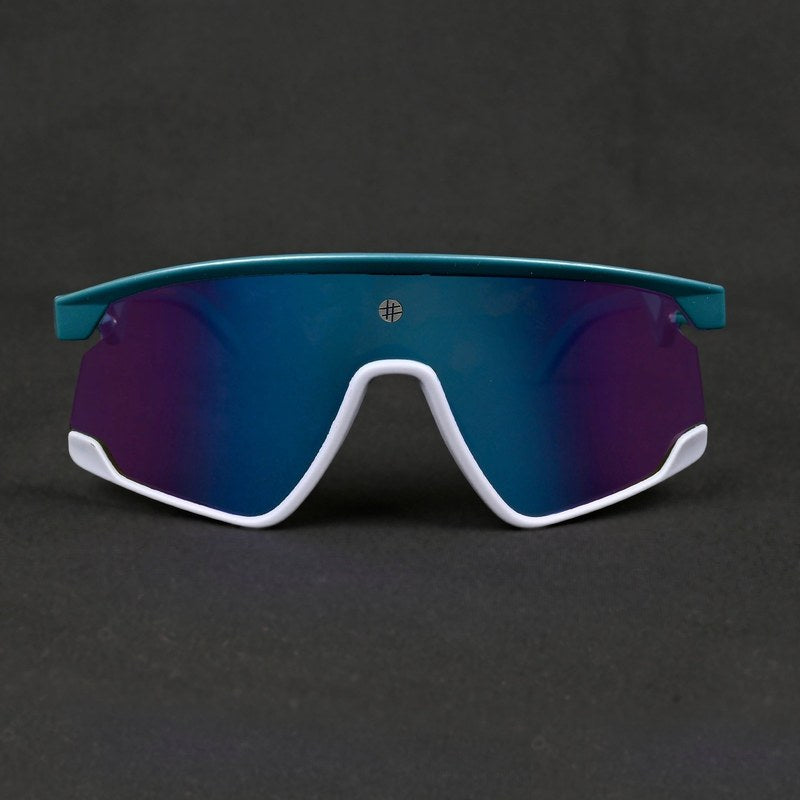 Eaga | Mate Green & Grey Large Half Rim Shield Sports Sunglasses for Men & Women [Mirrored]